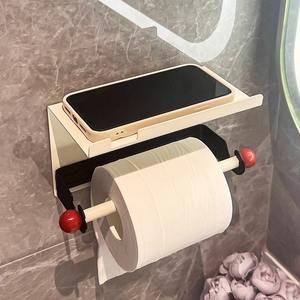 Porte-papier toilette mural en acier carbone Dopamine, noir laiteux, design rectangulaire contemporain avec support pour téléphone - Product Image 1