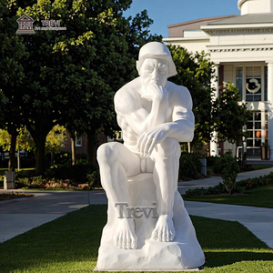 Scultura in Marmo a Grandezza Naturale del Pensatore per Campus e Spazi Esterni in Vendita - Product Image 3