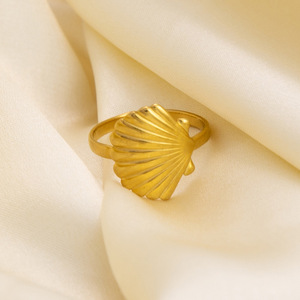 Scallop Shaped <b>Titanium</b> Steel <b>Ring</b> 18K Gold Plated Adjustable Unisex Fashion Jewelry Gift - Product Image 1