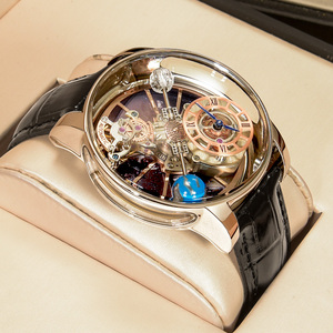 Relojes PINDU Design para Hombre, Serie Celestial, Espejo Curvo, Diseño Transparente, Escala de Números Romanos, Reloj de Cuero Impermeable para Hombre - Product Image 5