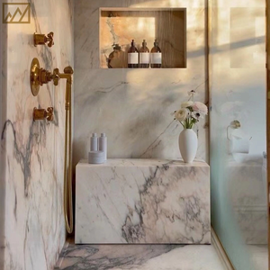 킹스-윙 Statuario Rosso 핑크 대리석 호텔 현대적인 디자인 슬래브 바닥 타일 화장대 상단 핑크 돌 대리석 석판 욕실 - Product Image 6