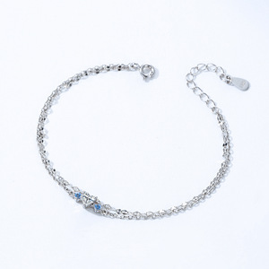 Bracelet en argent sterling S925 avec zircon en forme de cœur, double couche, chaîne bleu clair, pour femmes, version en cuivre personnalisable - Product Image 6