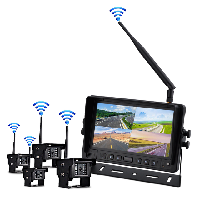 7inch 4 Channels DVR Kit Wireless Car Camera 360 Degree View Monitoring Recording System