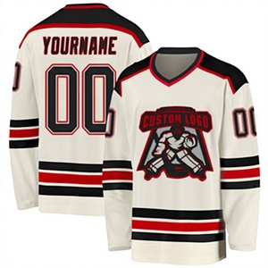 Custom Sublimation Ice Hockey Jersey Cream Black & Red Design - Full Customization High-quality Men's Sports Uniform - Product Image 1