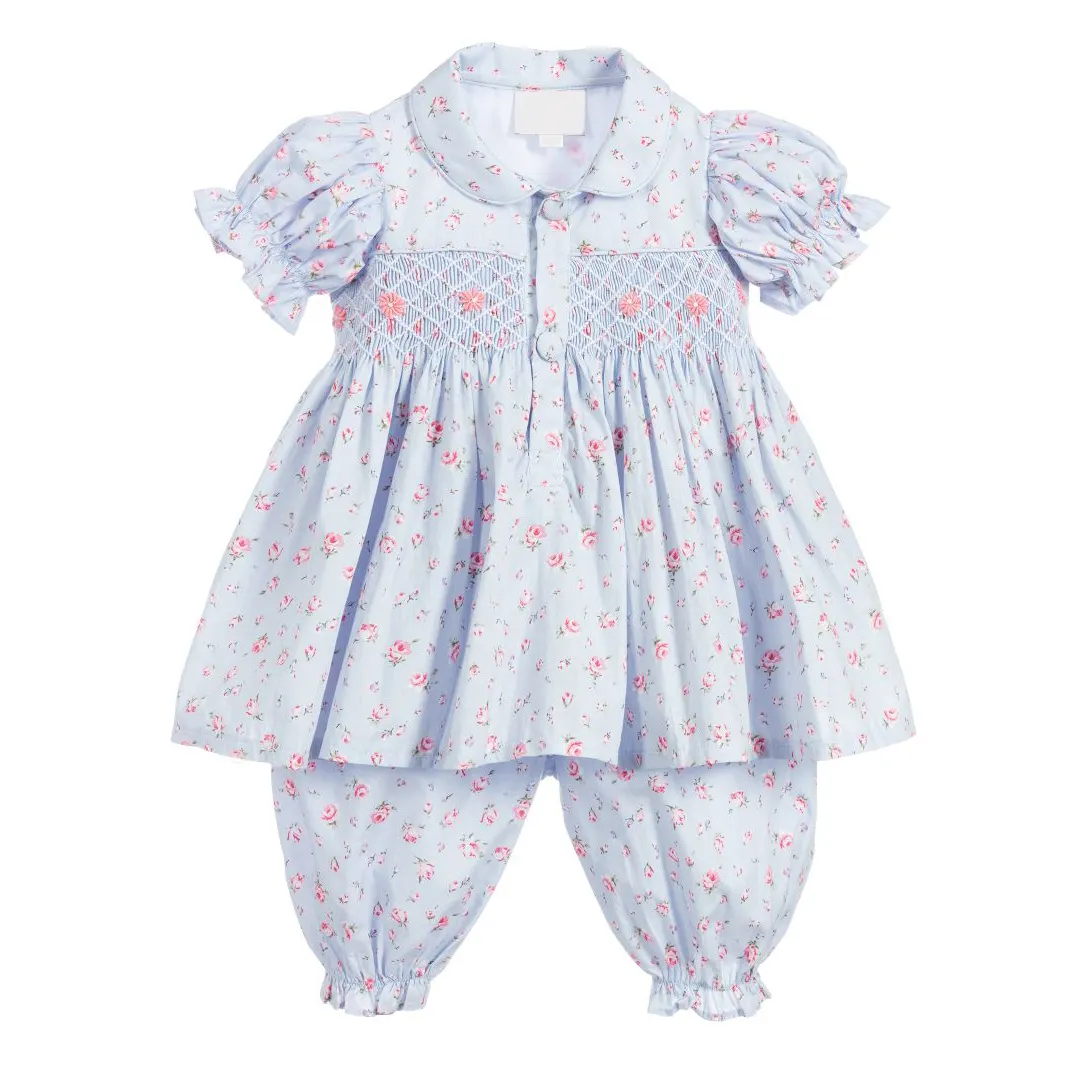 Çocuk giyim butik çiçek İşlemeli pamuklu el önlüklü pijama bebek giysileri