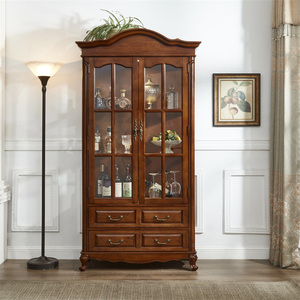 Mueble <span class=keywords><strong>de</strong></span> Madera Estilo Americano para Vino, Vitrina con Puerta <span class=keywords><strong>de</strong></span> Cristal, Hecho a <span class=keywords><strong>Mano</strong></span>, Mueble Sólido para Sala <span class=keywords><strong>de</strong></span> Estar, Venta al Por Mayor <span class=keywords><strong>de</strong></span> Fábrica - Product Image 4