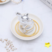 Porte-bijoux éléphant blanc en céramique mignon, support décoratif pour bagues/plateau à bibelots, cadeaux pour la Saint-Valentin, fiançailles, mariage, anniversaire