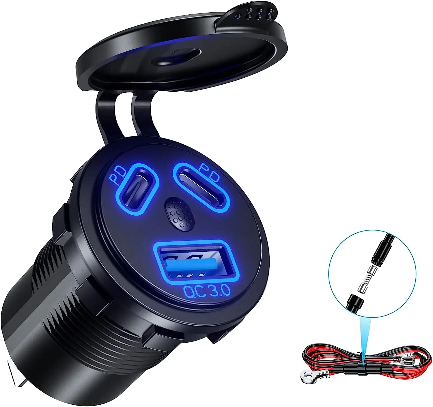 12V Xe USB ổ cắm sạc nhanh chóng sạc 3 cổng (Dual PD + 1 * QC3.0) với on-off chuyển đổi tự làm Kit cho xe Thuyền biển RV ATV,Golf