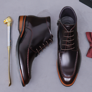 Botas formales de cuero con punta en pico para hombre, hechas a mano, de alta gama, estilo británico, con cremallera brillante, botas cortas de cuero vacuno, zapatos para hombre - Product Image 5