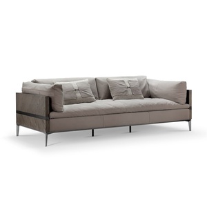 Modèle <span class=keywords><strong>Rakka</strong></span>-Kenneth, canapé italien minimaliste en chêne, une place, style moderne, luxe léger, avec revêtement en cuir de vache - Product Image 1