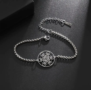 Bracelet à maillons en acier inoxydable avec <span class=keywords><strong>sceau</strong></span> du <span class=keywords><strong>roi</strong></span> <span class=keywords><strong>Salomon</strong></span> et sceaux sacrés des archanges, chaînes ajourées géométriques - Product Image 2