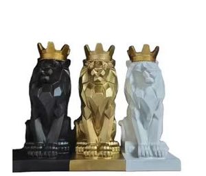 Statua <span class=keywords><strong>di</strong></span> <span class=keywords><strong>Leone</strong></span> della Foresta in Resina, Scultura <span class=keywords><strong>di</strong></span> <span class=keywords><strong>Leone</strong></span> con Corona Bianca, Nera e Dorata, Artigianato in Resina per la Casa - Product Image 2