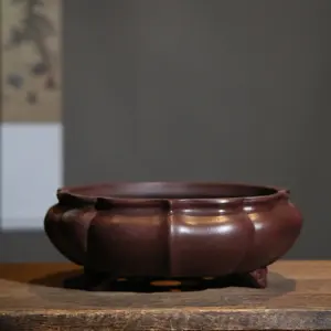 Lotus shape unglazed handmade pot Yixing bonsai pot