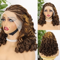 13x4 Lace Frontal Cornrow Tressé Perruques pour les Femmes Noires Bouncy Curly Perruque de Cheveux Humains 250% Densité Highlight Coloré Lace Front Perruque
