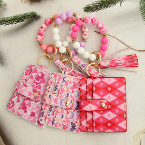 2024 nuovo Love PU Card Bag Silicone stampato braccialetto di perline da donna portachiavi portafoglio donna - Product Image 5