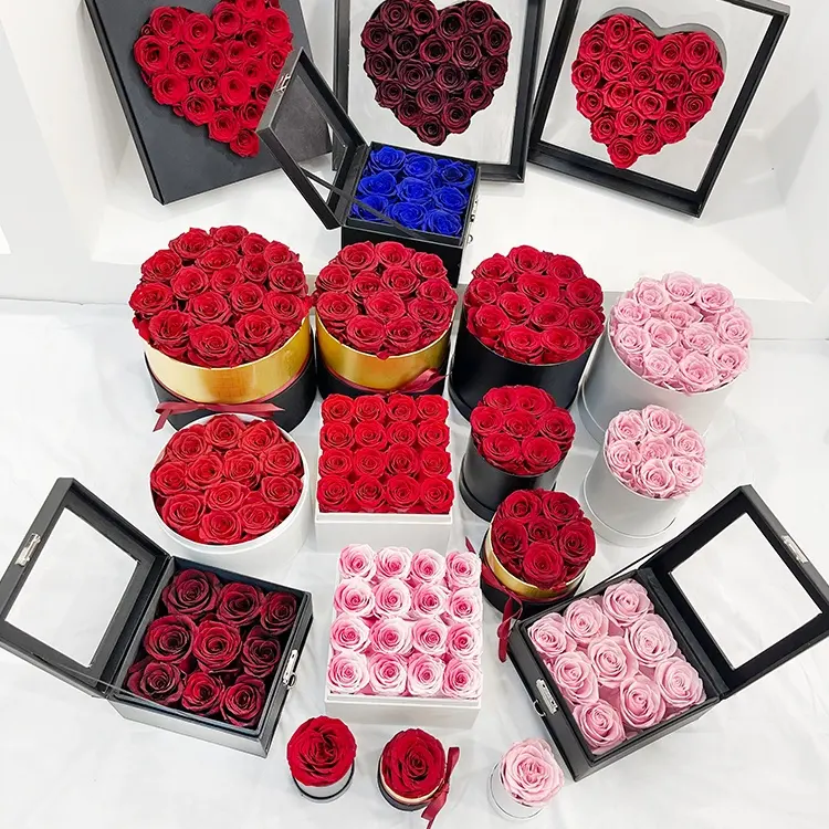 Wholesale Customized Logo Rose Gift Stabilized Forever Eternal Immortal Preserved Roses In Box For Mother's Day Valentine