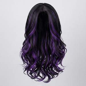 Noir Mixte Foncé Violet Surbrillance Perruque Cheveux Longs Ondulés et Rideau Frange Brun Foncé Surbrillance Femmes Style Naturel pour Un Usage Quotidien - Product Image 1