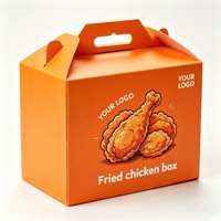 Boîte à poulet frit portable personnalisée avec poignée, boîte en papier pour la restauration rapide, recyclable, résistante à la graisse, impression orange personnalisée