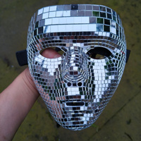 Accessoires de masque de fête d'Halloween Masque facial à paillettes avec miroir argenté et boule disco pour adulte