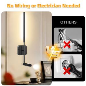 Lumière LED murale avec commande tactile et télécommande, design moderne, blanc chaud pour chambre à coucher - Product Image 4