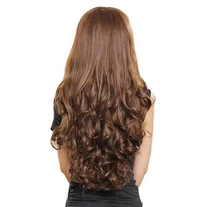 Parrucca Lunga Ricciuta da Donna Realizzata a Macchina, Onde Grandi, Stesso Stile delle Celebrità di Internet, con Frangia a Lato e Taglio Dritto - Product Image 5