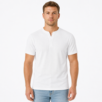 Kaos Henley Rajut Waffle Lengan Pendek Grosir ODM untuk Pria dengan Kancing Dua Baris dan Sedikit Elastis untuk Pemakaian Musim Panas