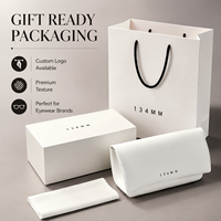Ensemble d'emballage optique en tissu avec sac cadeau en papier blanc, étui à lunettes en cuir et pochette, personnalisable avec logo, vente en gros