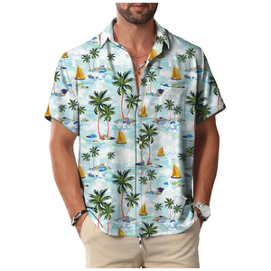 Léger à manches courtes boutonné hommes chemises décontracté élégant chemise hommes hawaïen bouton à manches courtes plage été - Product Image 6