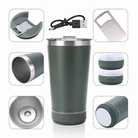 Tasses isothermes personnalisées en acier inoxydable réutilisables de 16 oz pour voyage en extérieur, avec ouvre-bouteille et haut-parleur sans fil