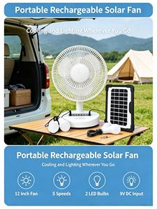 Ventilateur solaire de bureau blanc à prix surprise, classe A, avec télécommande, rechargeable, ventilateur sur pied pour la maison - Product Image 1