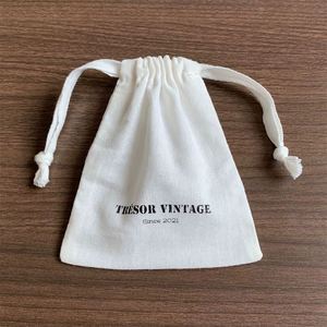 Personalized Cotton Bag Custom Logo Cotton <b>Drawstring</b> Bag Jewelry <b>Pouch</b> With Ribbon Gift Jewelry Dust Bag - Product Image 5