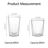 Gobelet en verre borosilicate à double paroi, base hexagonale, verre isolant à paroi épaisse pour café, bière, jus, vente en gros