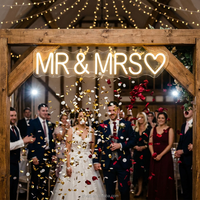 Enseigne néon LED MR MRS, lumière blanc chaud avec cœur, pour mariage, anniversaire, décoration murale pour couple, bar et bâtiments