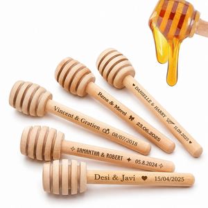 Cuillères à miel en bois personnalisées gravées avec le nom pour pot de miel, thé et café, cadeaux de mariage pour invités, décoration de fête - Product Image 1