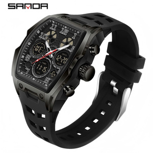 Reloj Deportivo Digital Multifunción Sanda 6266 con Forma de Barril, Pantalla Dual, Cronógrafo Luminoso, Reloj de Pulsera Electrónico - Product Image 1