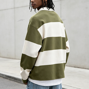 <span class=keywords><strong>Polo</strong></span> da Rugby Oversize con Colletto Ricamato Personalizzato, Camicia Termica a Maniche Lunghe in <span class=keywords><strong>Cotone</strong></span> <span class=keywords><strong>100</strong></span>% Premium a Righe per Uomo - Product Image 3
