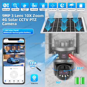 Hongglobal 9mp không dây 4G panel năng lượng mặt trời PTZ surveil CCTV Camera 10x Zoom 3 ống kính V380 <span class=keywords><strong>Pro</strong></span> 4G Sim thẻ an ninh ngoài trời năng lượng mặt trời máy ảnh - Product Image 2