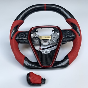 Volant personnalisé en fibre de carbone noire brillante pour Toyota Camry <span class=keywords><strong>2021</strong></span>, volant en cuir rouge, volant personnalisé - Product Image 3