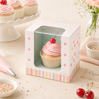 Boîte à cupcake individuelle personnalisée avec fenêtre transparente et insert en carton pour pâtisserie, donuts, biscuits, desserts, emballage pour mariage ou fête