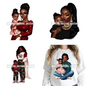Autocollant de transfert DTF thermocollant lavable pour vêtements, motif 'Maman Puissante Reine Afro-Américaine' (Mère, Fille, Fils), pour la Fête des Mères, prêt à presser - Product Image 1