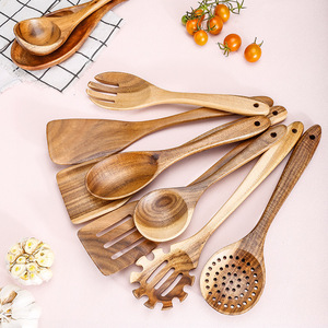 Ustensiles de cuisine en bois d'acacia naturel en gros : spatules et cuillères avec support en bois pour poêles et gadgets de cuisine - Product Image 3