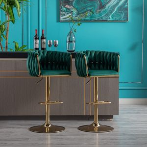 DB Set 2 taburetes de Bar altura giratoria ajustable cromo reposapiés Base elevación mecánica terciopelo pierna dorada barra Simple para eventos - Product Image 3