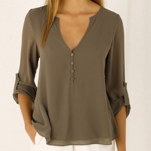 Ultima Elegante Camicetta da Donna con Scollo a V, Top Estivo a Maniche Lunghe in Chiffon - Product Image 6