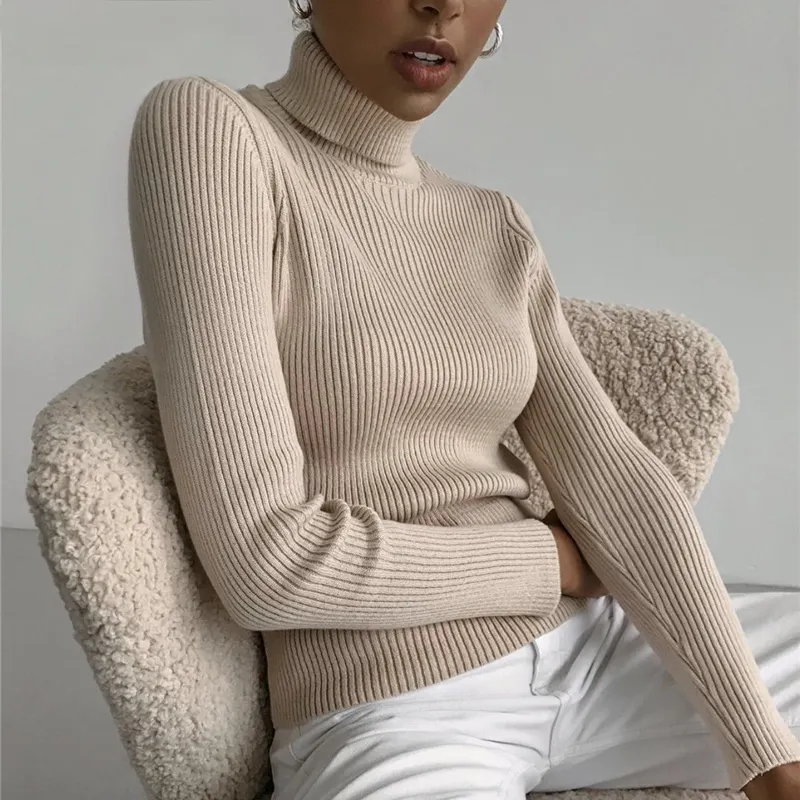 Turtleneck Winter Knitted Cotton Cashmere Luxury Ladies Womens Fashion Long Sleeve Loose Women Pullover Sweater