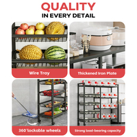 Chariot de cuisine multifonction à 4 niveaux en acier au carbone, support pour panier à fruits, étagère de rangement pour légumes et aliments, 4 paniers en fil métallique amovibles