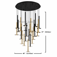 Lustre moderne minimaliste nordique décoratif noir et or pour hôtel, villa, luminaire suspendu en acier sur mesure avec tubes décalés