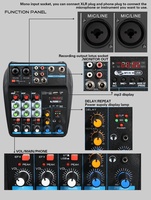 Console de mixage audio USB mini 4 canaux avec effets de réverbération pour PC, streaming en direct, DJ, performance sur scène, professionnel