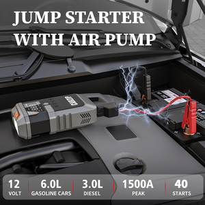 Oem/ODM xách tay 6-in-1 <span class=keywords><strong>12V</strong></span> 600A nhảy khởi động máy bơm không khí ngân hàng điện công suất cao Inflator khẩn cấp xe Kit 6400mAh cho xe tải - Product Image 2