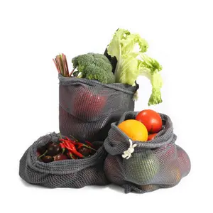 % 100% organik pamuk örgü çamaşır çevre dostu kullanımlık sebze file çanta