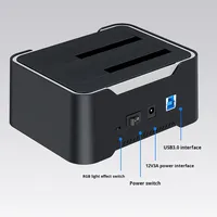USB 3.0 SATA Dual Bay RGB lampu efek plastik Hard Drive kandang Offline Clone HDD SSD Hard Disk stasiun Dok 2.5/3.5 inci